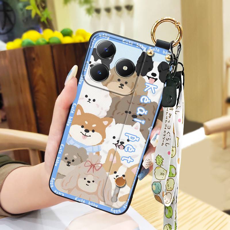 Ring Wrist Strap Phone Case For Realme C63 4G/C61 4G Back Cover Kickstand Anti-knock Silicone Cartoon Shockproof Durable
