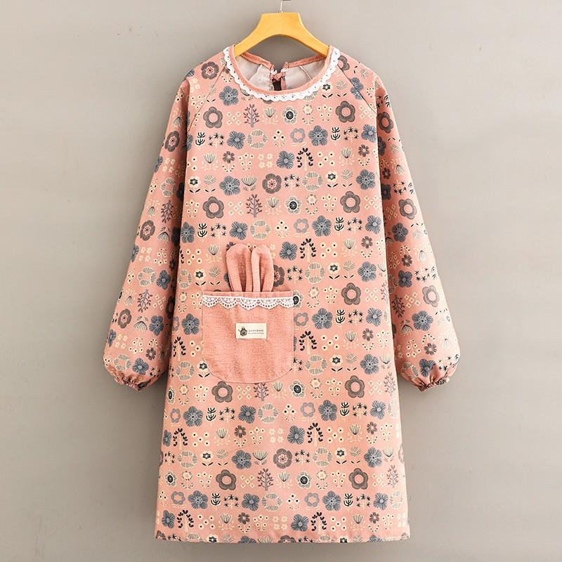 Cotton Canvas Apron With Sleeves Kitchen Cooking Floral Print Adult Chef Bib Lightweight Stain-Resistant