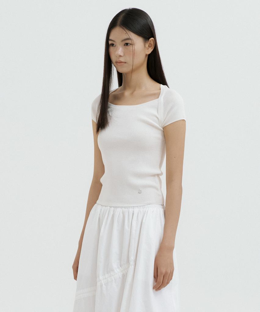 LUCIR ZU Boatneck Bolero Knit Top (Ivory)