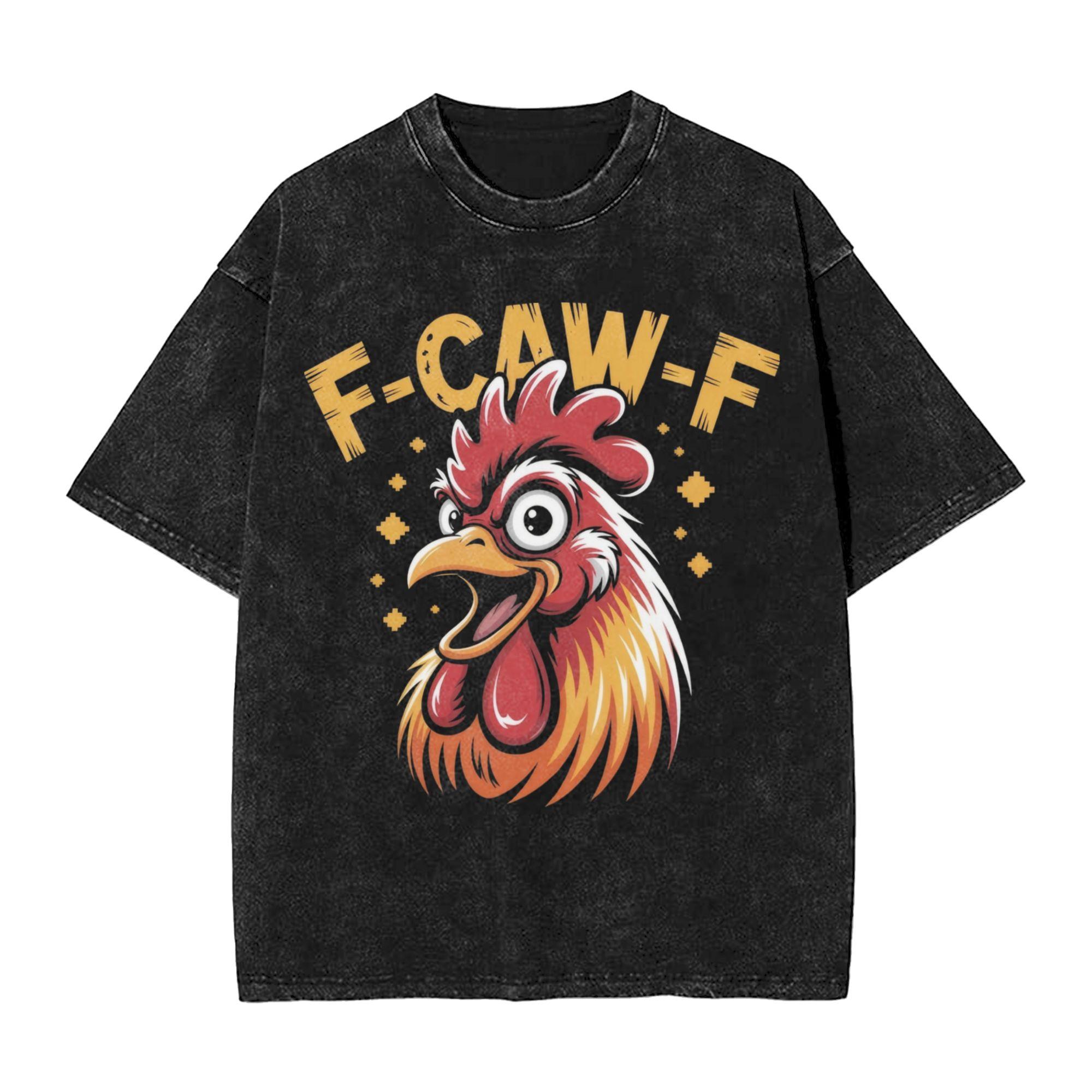 

Washed T Shirts F-Caw-F Funny Chicken FCAWF Meme T-Shirts Oversize Streetwear Cotton Printed Tops Tee Shirt Men Women 2XL