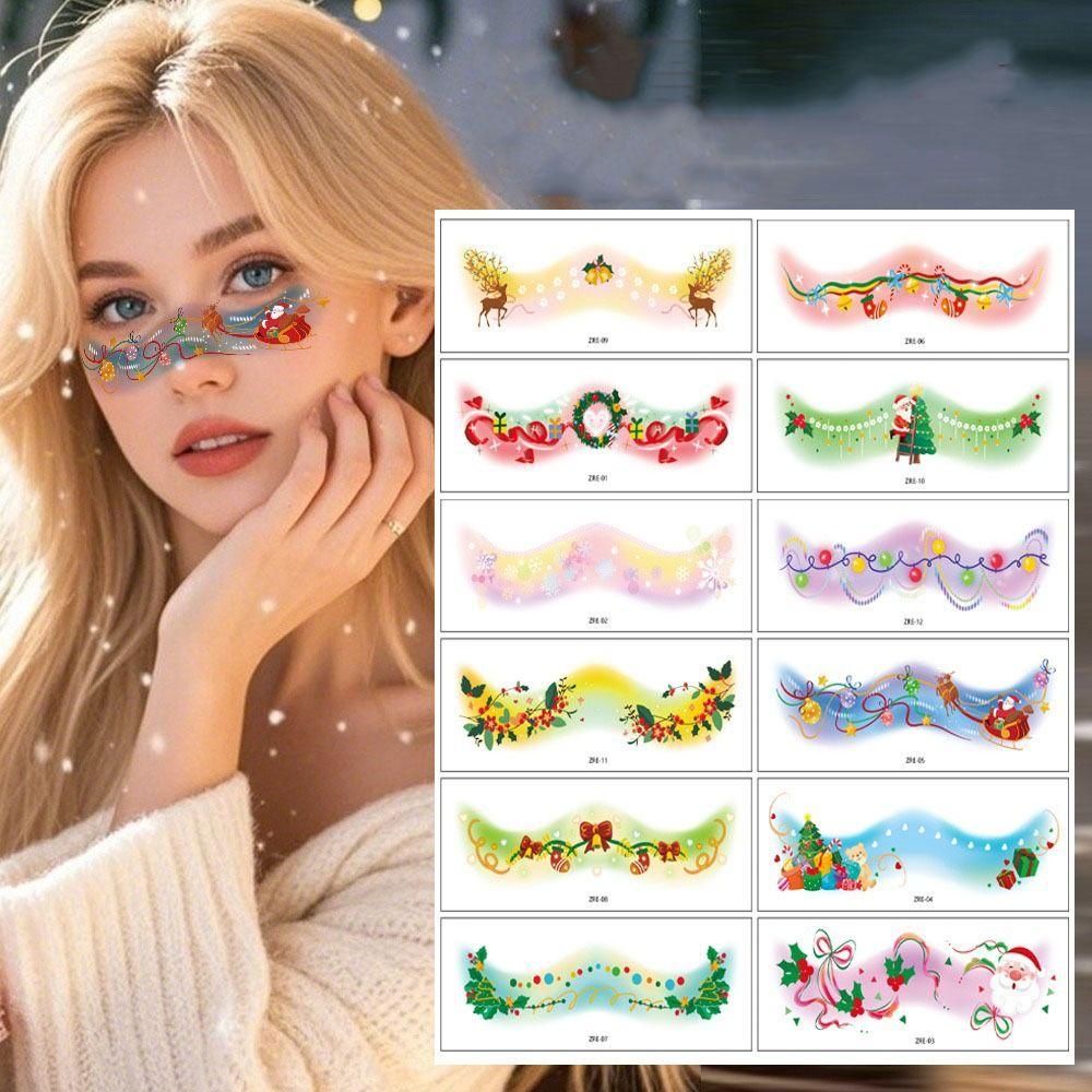 12pcs/set Waterproof Christmas Face Tattoo Colorful Makeup Stamping Cheek Decoration