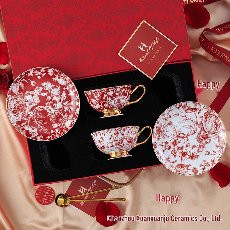 European Elegant Bone China Coffee Cups - Light Luxury Rose Design
