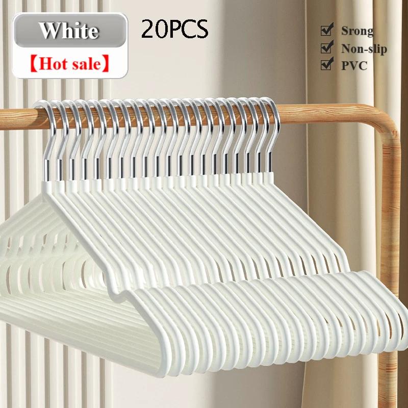 20PCS Packing White Black Grey Waterproof PVC Hangers 40CM Household Non-slip High Quality Metal PVC Colorful Clothes Hanger