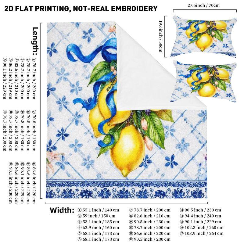 

Flat print quilt cover, pillowcase, three-piece set, four yellow lemon patterns, bedding set, machine washable 135x200cm