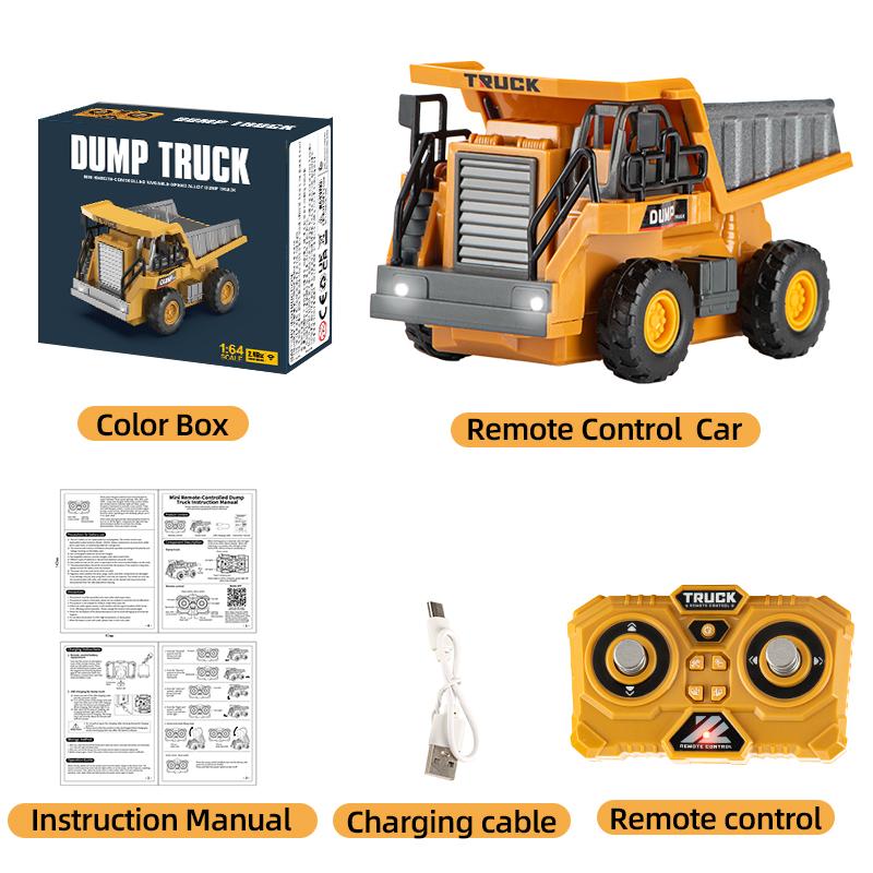 1:64 Alloy Engineering Vehicle 2.4G Mini Remote Control Dump Truck Desktop Toys One-click Rc Carriage Lift Toys for Children