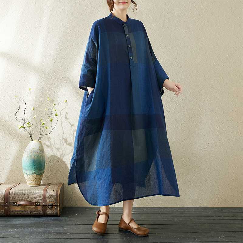 

Свободные платья большого размера с принтом и воротником-стойкой для отпуска One Size