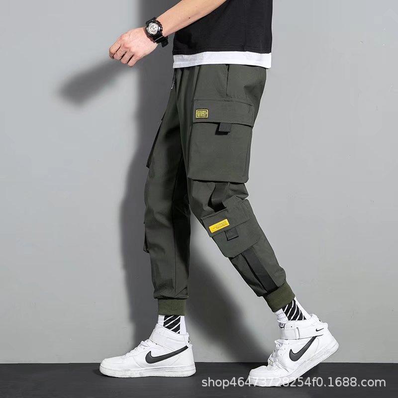 New Pants Men's Korean Version Trend Loose Student Ins Nine Points Chic Casual Overalls Trendy Brand Tied Feet