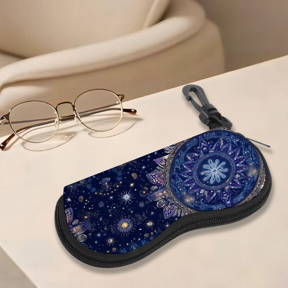 2D-Celestial Mandala Pattern Zipper Sunglasses Case, Protective Eyewear Holder with Galaxy Moon Star Print, Portable Travel Eyeglasses Box for Women M