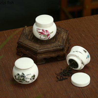Ceramic Storage Jar Flower Pattern Mini Airtight Jar Medicine Small Object Storage Bottle Exquisite Tea Container Home Decor