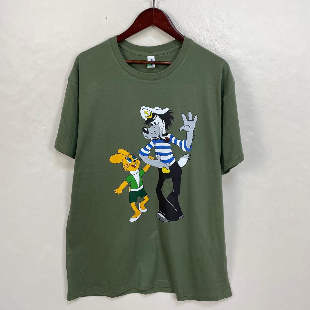 Wolf and Rabbit Nu Pogodi Cartoon Graphic Animation Tshirt Casual Fashion Loose Short Sleeve Cotton Tshirt Summer Man T Shirt