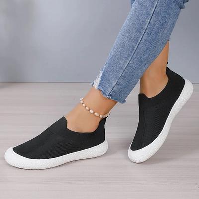 Damen Strick Sneaker Sommer Herbst Slipper Atmungsaktives Mesh Freizeitschuhe Schwarz Weiche Sohle Leichte Sport Loafer Zapatos Mujer