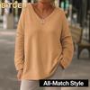BITCED Camicette e camicie da donna con scollo a V, maniche lunghe, stampa tinta unita casual alla moda