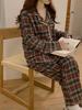 Japanese & Korean Style Couple's Plaid Lace Long-Sleeve Pajama Set
