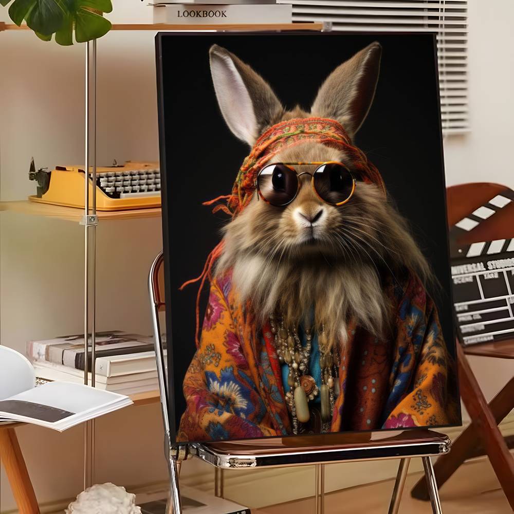 1pc Eclectic Fashionista Animal Portrait Poster Sticker Print Waterproof Wall Art For Living Room Bedroom Home Decor