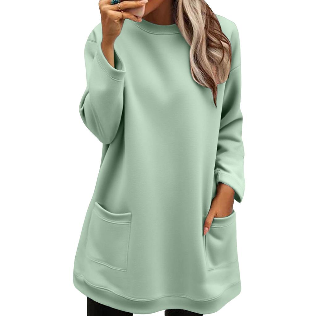 Women's Long-sleeved Loose Fashion Pocket Pullover Round Neck Long Sweatshirt