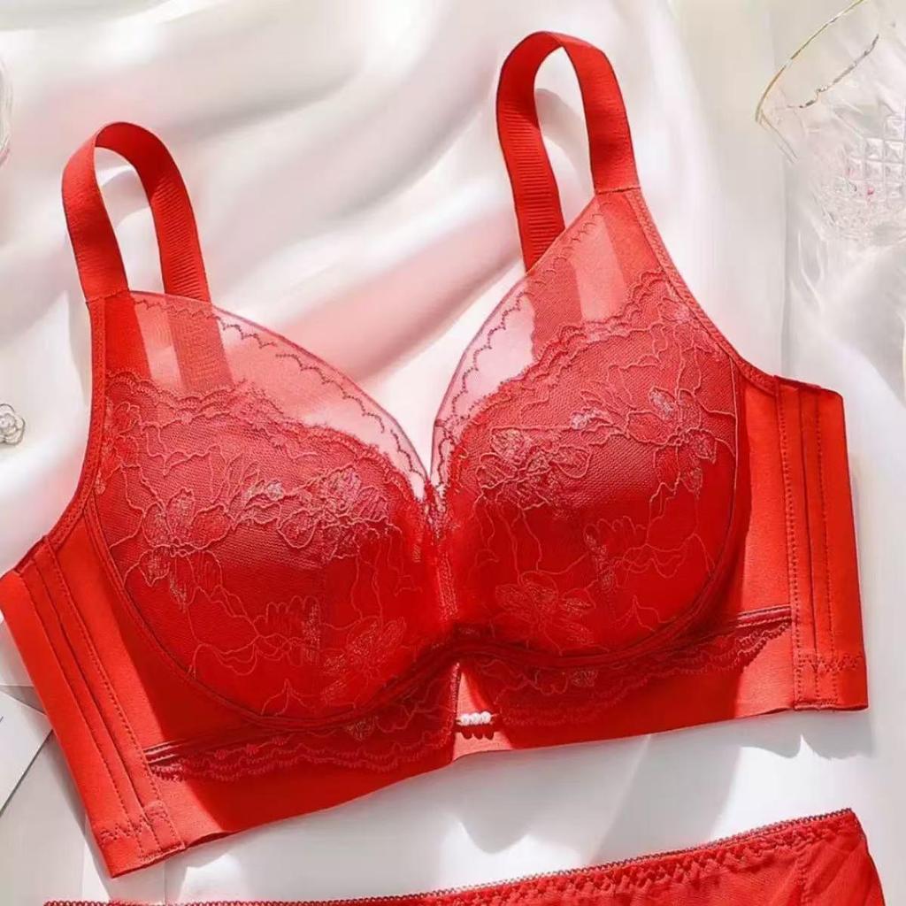 2025 Seamless Red Push-Up Bra & Panty Set: Wirefree, Adjustable, Enhances Small Chest, Comfortable for Women