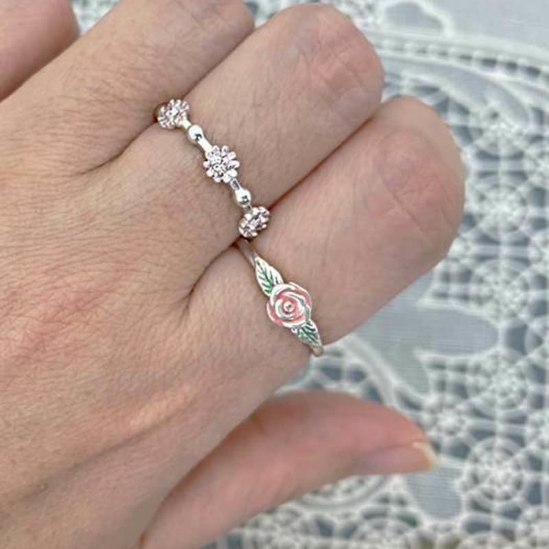 Ollia Daisy Cubic Daily Layered 925 Silver Ring