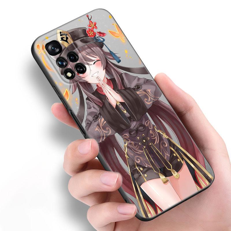 Hu Tao Genshin Impact Black Silicone Phone Case For Xiaomi POCO X3 X4 NFC F5 M3 M4 M6 X5 X6 Pro F3 F4 GT 5G C55 C65 M5