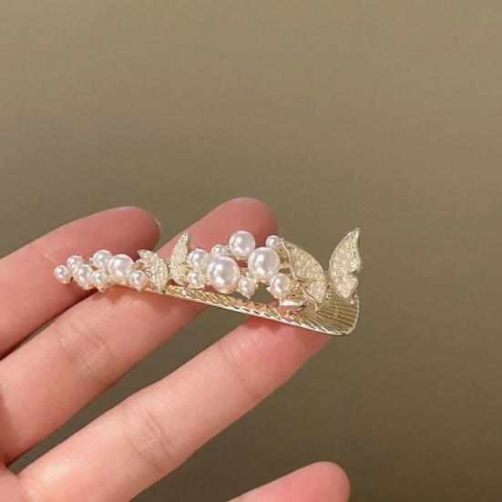 Girl Hairpin Imitation Pearls Fairy Butterfly Design Side Bang Hair Clip