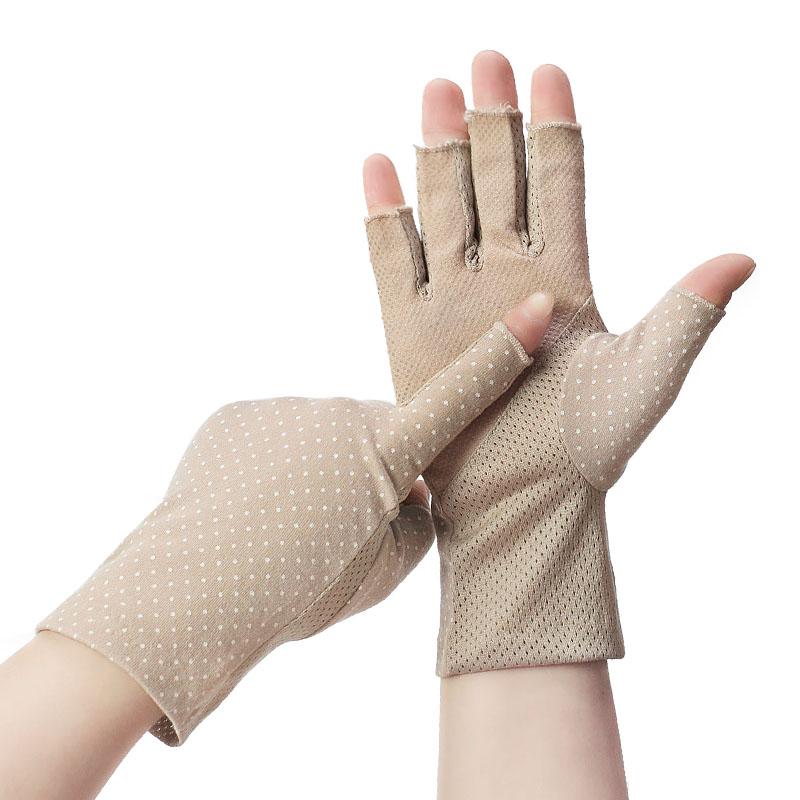 New Fashion Women's Cotton Dot Summer Fingerless Half Finger Anti-Skid Sun Protection Printing anti-UV Thin Short Driving Gloves