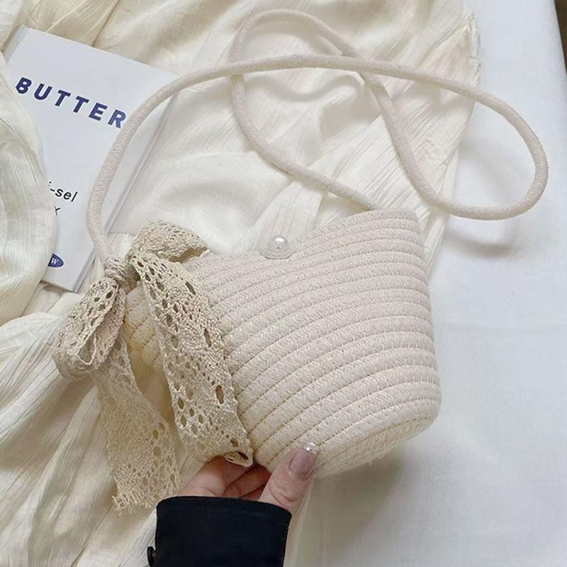 

Knitted Pearl Crossbody Shoulder Bag - Versatile Fashionable Bucket for Beach Holidays