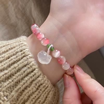 Opal Beaded Chalcedony Safety Lock Pendant Bracelet Sweet and Cute Fashion Versatile Bracelet Niche Simple Jewelry