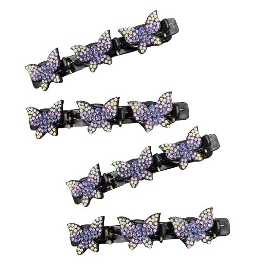 4Pcs Rhinestone Butterfly Hair Clip Head Back Braiding Hair Clamp Double Layers Hairpins Women