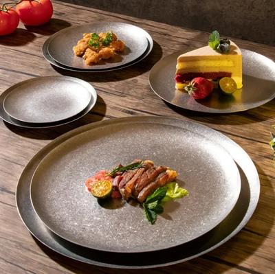 1pc Stainless Steel Dinner Plate Vintage Dessert Plate Industrial Style Dish Small Disc Shallow Flat Plate American Dining Tool
