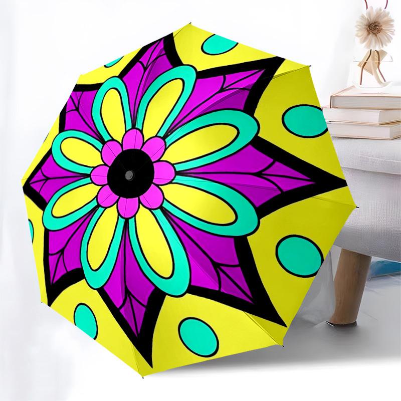 1pc Floral Mandala Design Automatic Umbrella Durable Iron Frame & Plastic Handle, Gift for Family & Friends, Sturdy Construction yy250905178