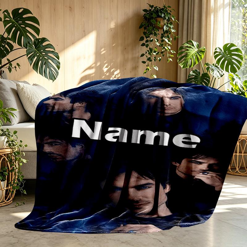 Custom Name Personalized Damon Salvatore Print Blanket, Home Decor, Bedroom, Sofa, Camping, Couch, Gifts for Birthday Christmas