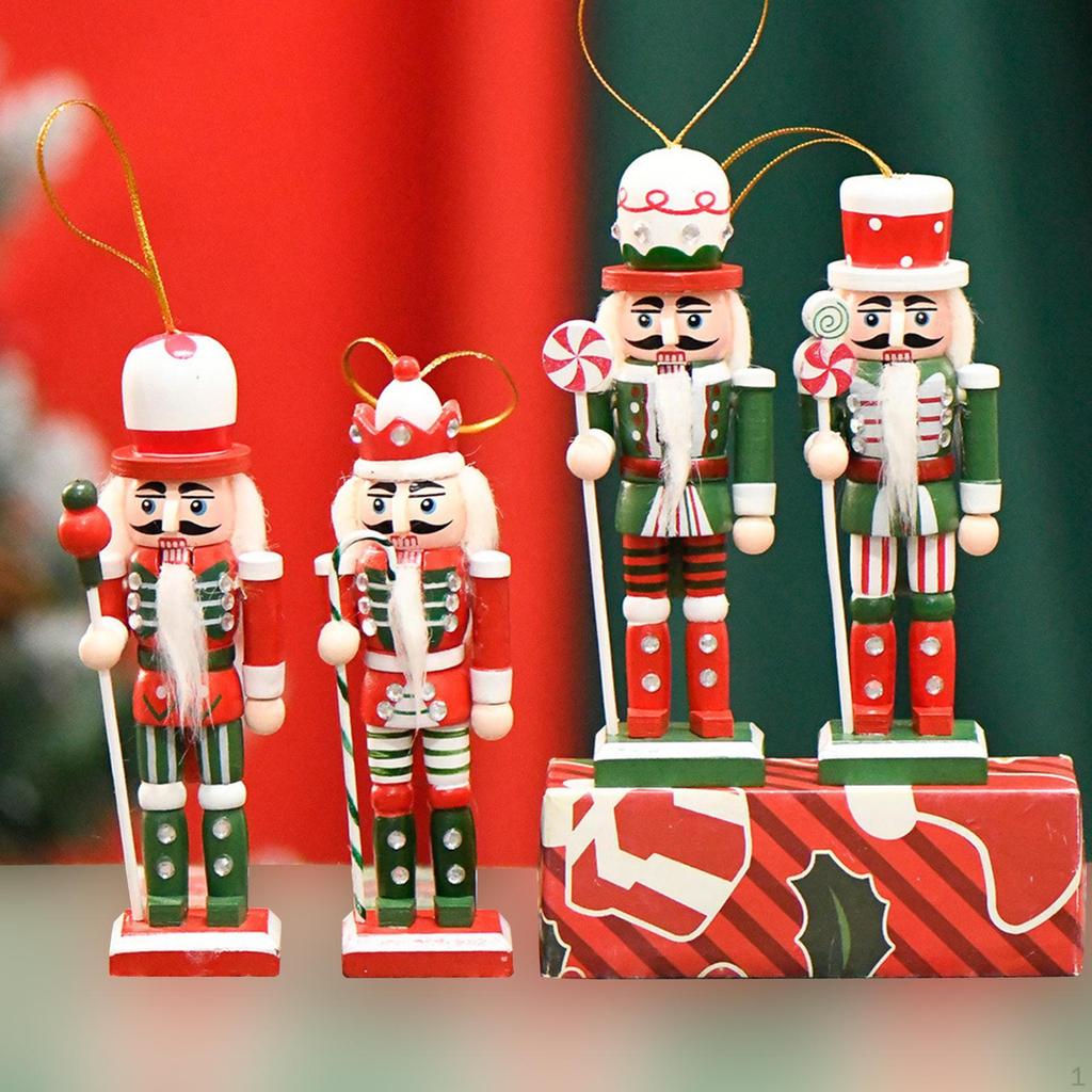 4Pcs Christmas Decoration Wooden Nutcracker Figures Family Friend Desktop Office Home Decor