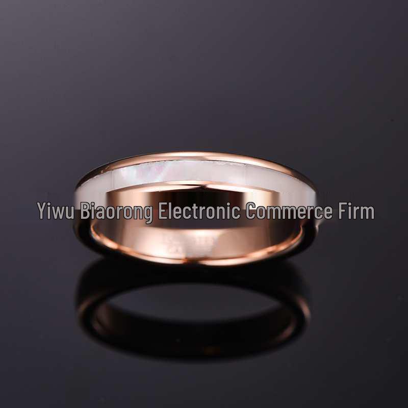 Dámský prsten z wolframové oceli s 4mm intarzií z bílé perleti v barvě růžového zlata, velikost US 5-10