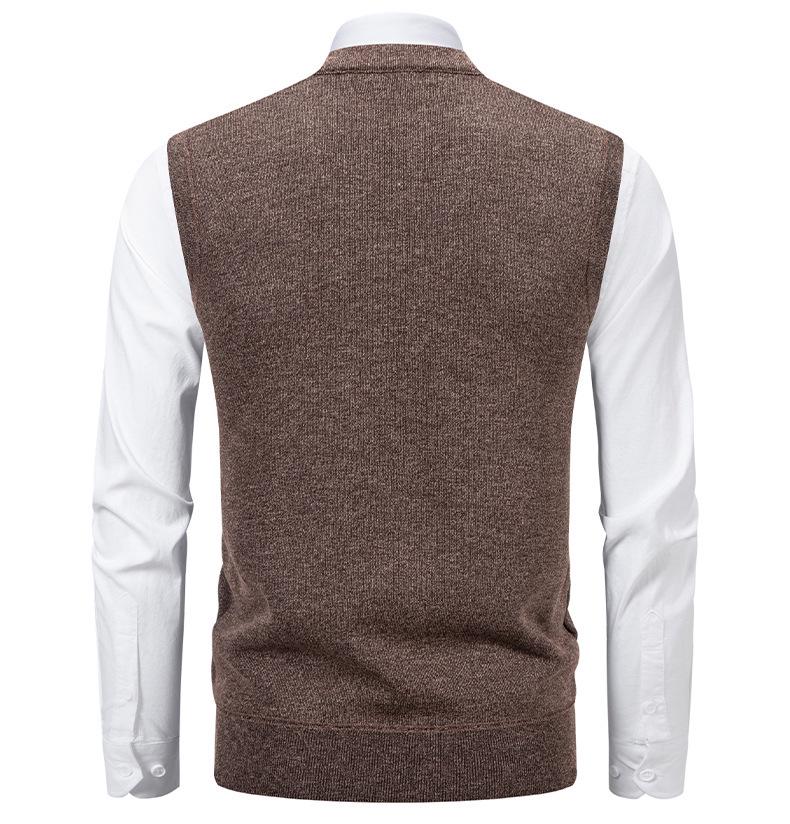 Men's Slim Fit Velvet-Thickened Knit Vest for Autumn/Winter