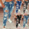 Damskie Jeansy z Wysokim Stanem Elastyczne z Dziurami Slim Fit Zwężane Nogawki