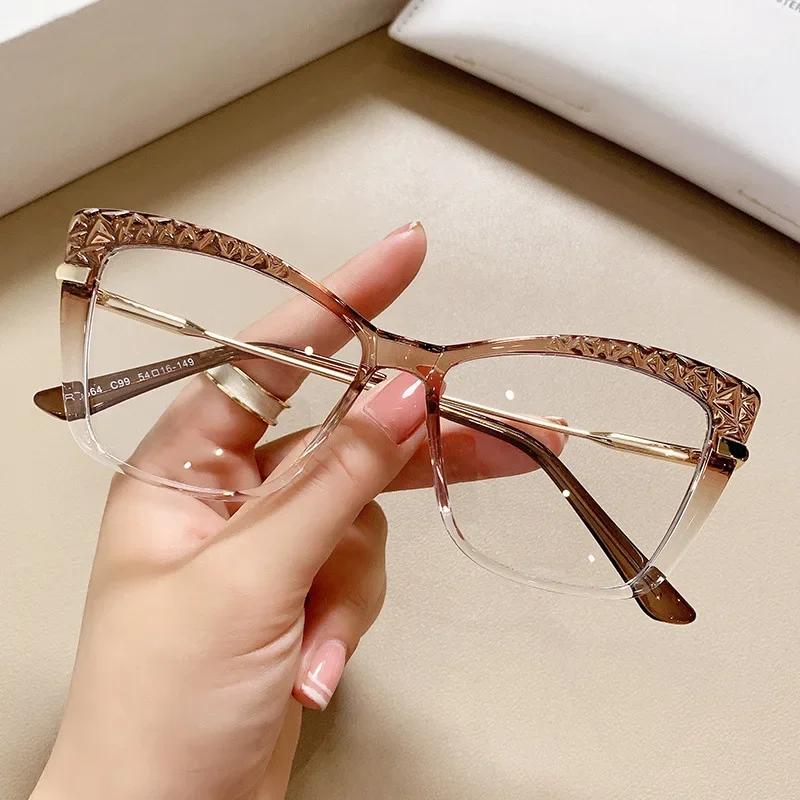 Women Cat Eye Anti Blue Light Glasses Crystal Cut Fashion Optical Frames for Computer Eyewear