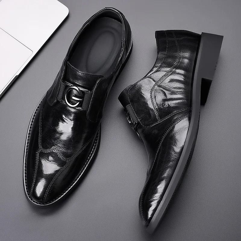 Fashion First Layer Sheepskin Business Dress Shoes for Men Retro British Leather Men's Luxury Shoes Fashion Spring Autumn Male Shoe