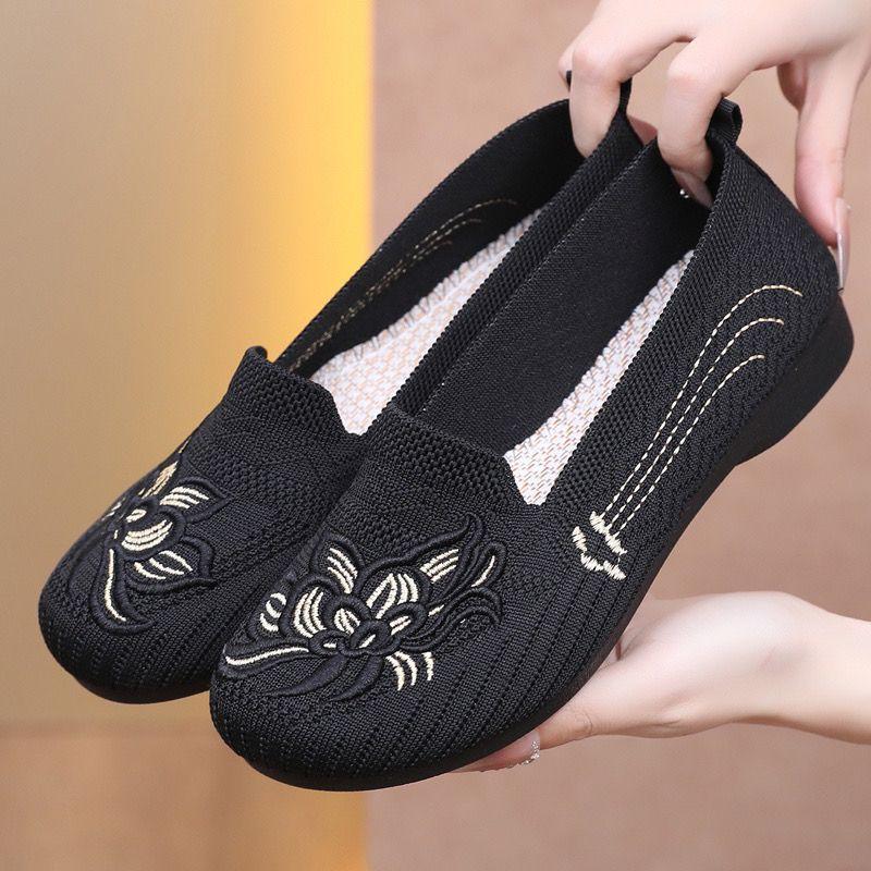 Spring New Style Slip-On Printed Women'S Shoes, Comfortable Flat Knit Sneakers, Fashionable Casual Shoes for Moms., Women Shoes