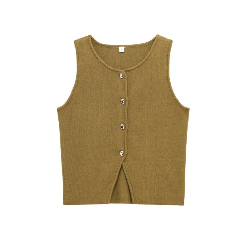 Zbzr Spring New Arrival Women's Clothing Fashion Style Fashion Solid Color round Neck Loose Casual Plain Stitch Sleeveless Short Tops