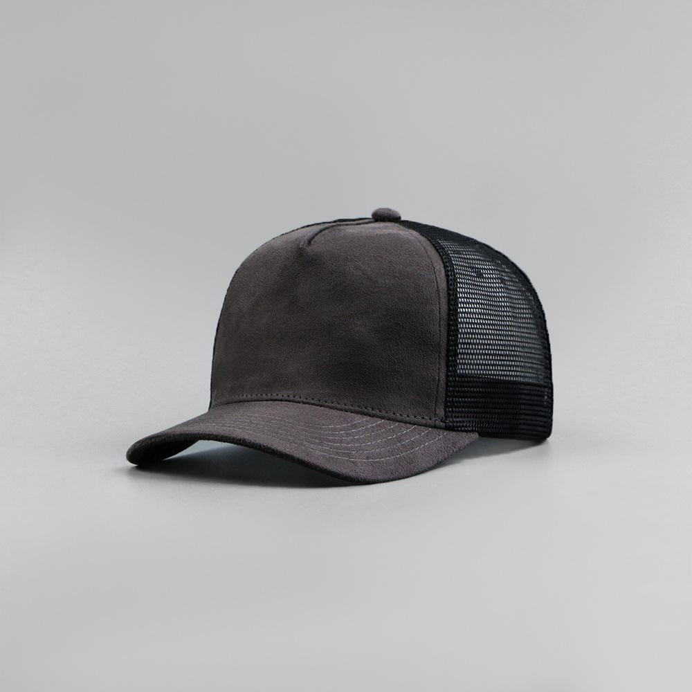 

Leather Label Custom Logo Five-Panel Suede Baseball Cap Men And Women Spring And Summer Color Matching Mesh Truck Driver Hat 56-60cm&no logo