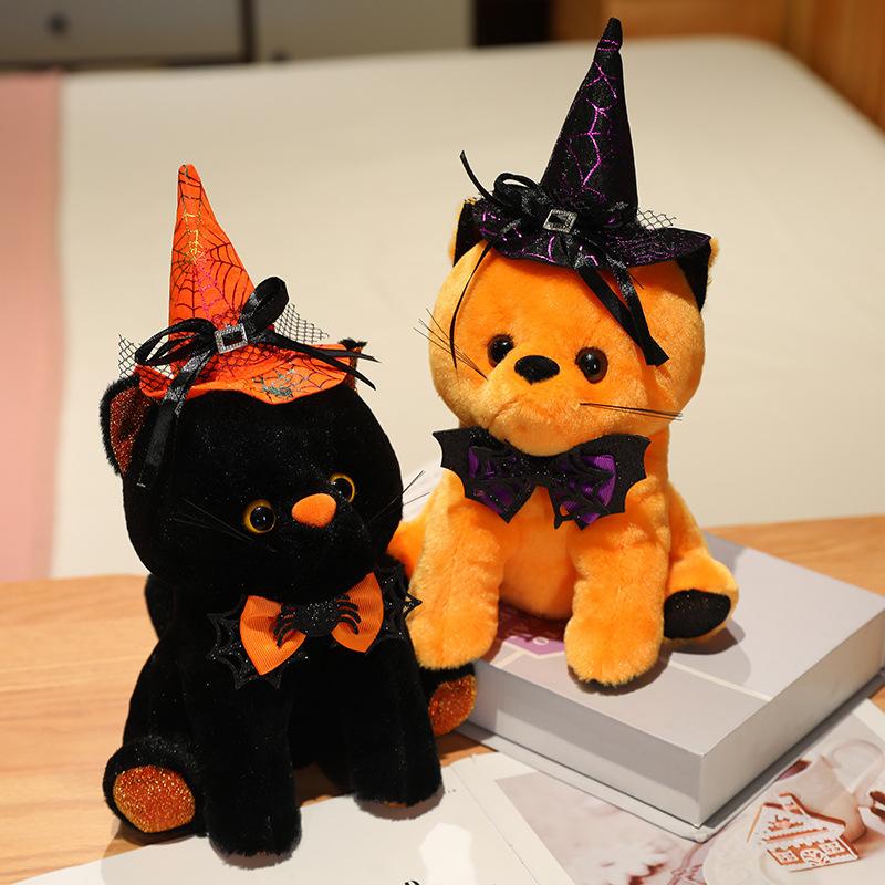 Halloween Magical Black Cat Plush Toy Party Decor Childrens Soft Doll Gift Cat