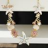 Exaggerated Women Necklace Ocean Theme Starfish Coral Shell Hollow Out Faux Pearl Rhinestone Decor Adjustable Length Lady Vacation Beach Neck Jewelry