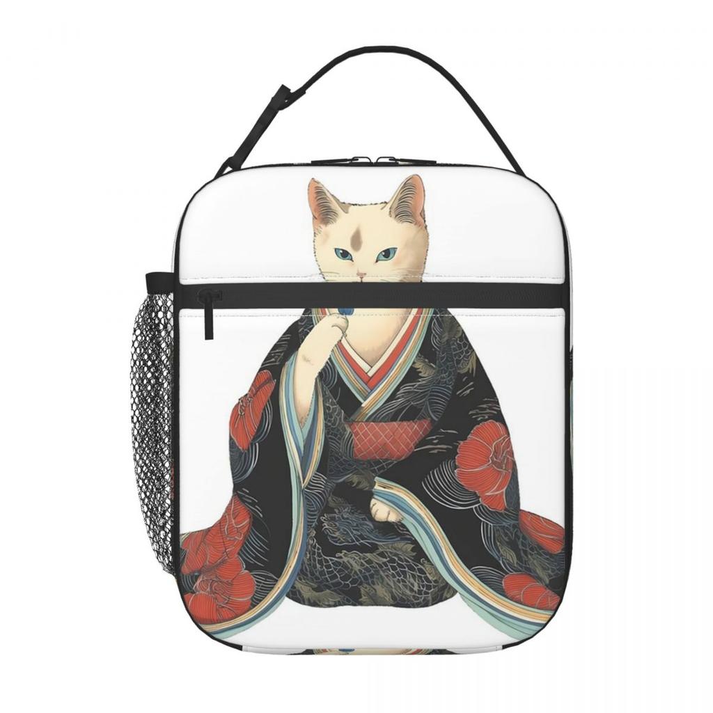 Edo Era Cat In A Kimono Eating Dango Art Insulated Lunch Bag for Women Kids Portable Food Boxes Thermal Lunch Box Tote