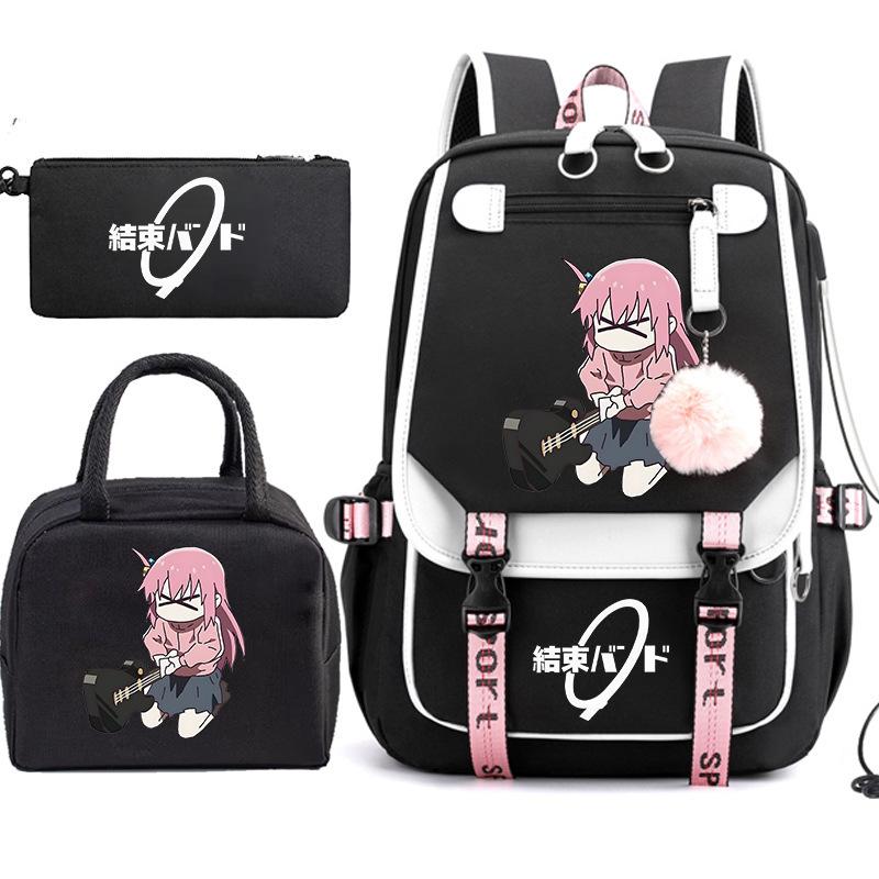 3 Piece School Backpack Set for Students Large Capacity Oxford Cloth Schoolbag with Shoulder Strap and Pencil Case