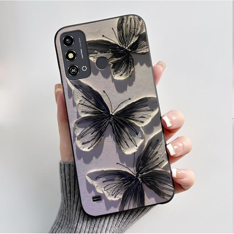 Case For ZTE Blade A53 BladeA53 Pro Casing Luxury Fashion Butterfly Flowers Black Soft TPU Silicone Protective Cover Phone Shell
