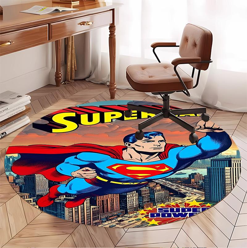 Superman Pattern Round Rug, Indoor/Outdoor Mat, for Picnic, Gameroom, Bedroom, Office, Living Room, Home Decor Carpet, Birthday Gift