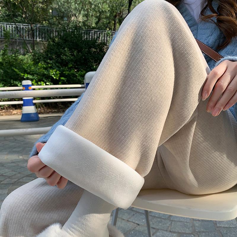Fashion Thick Solid Casual Loose Wide Leg Pants Women Autumn and Winter High Waist Elegant Office Ladies Trousers Vintage Simple Straight Pants 25680