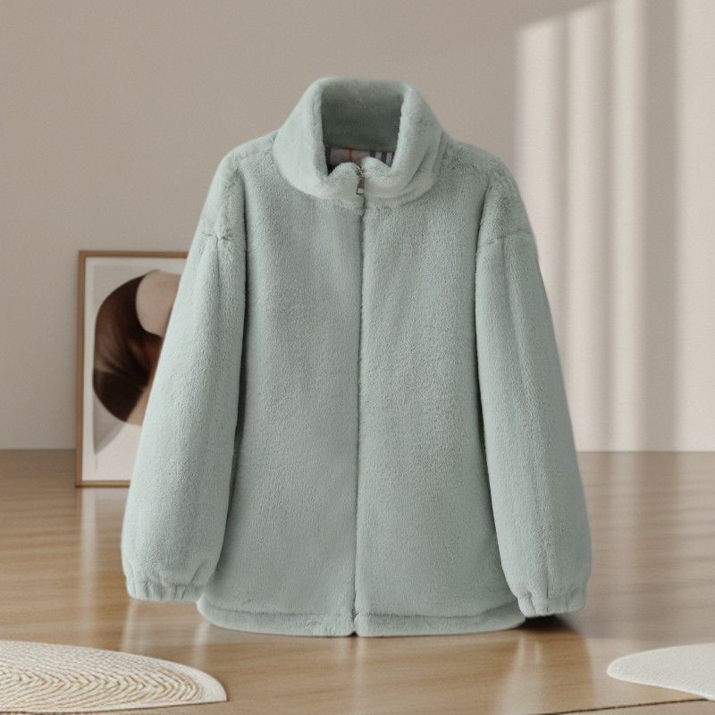 Furry Cotton Padded Jacket for Women Autumn Winter Warm Coat Korean Style Thick Outerwear