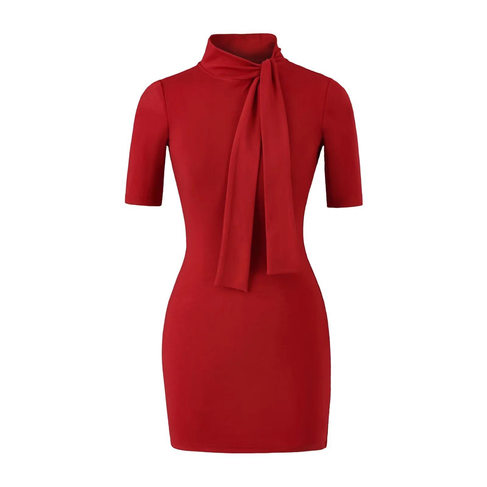 

Pure Desire Ribbon High Neck Mid-Sleeve Sexy Bodycon Dress for Petite Women Large