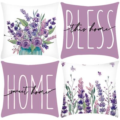 Nouvelle Housse de Coussin Plante Verte Lavande Lettre Imprimée Coussin Maison Canapé Housse de Coussin