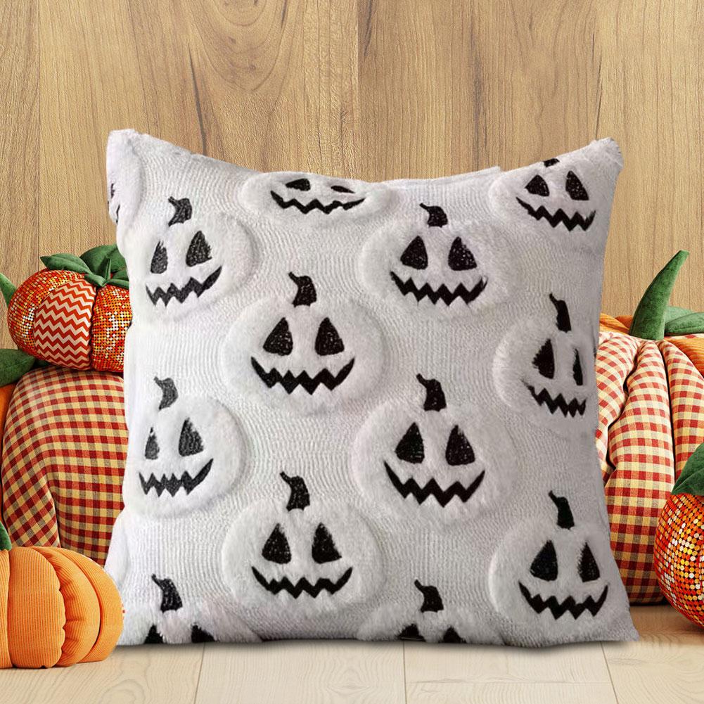 Halloween Ghost Pumpkin Pillowcase 45*45cm Washable Plush Faux Fur Pillow Covers Halloween Decor for Sofa Couch Bed Living Room